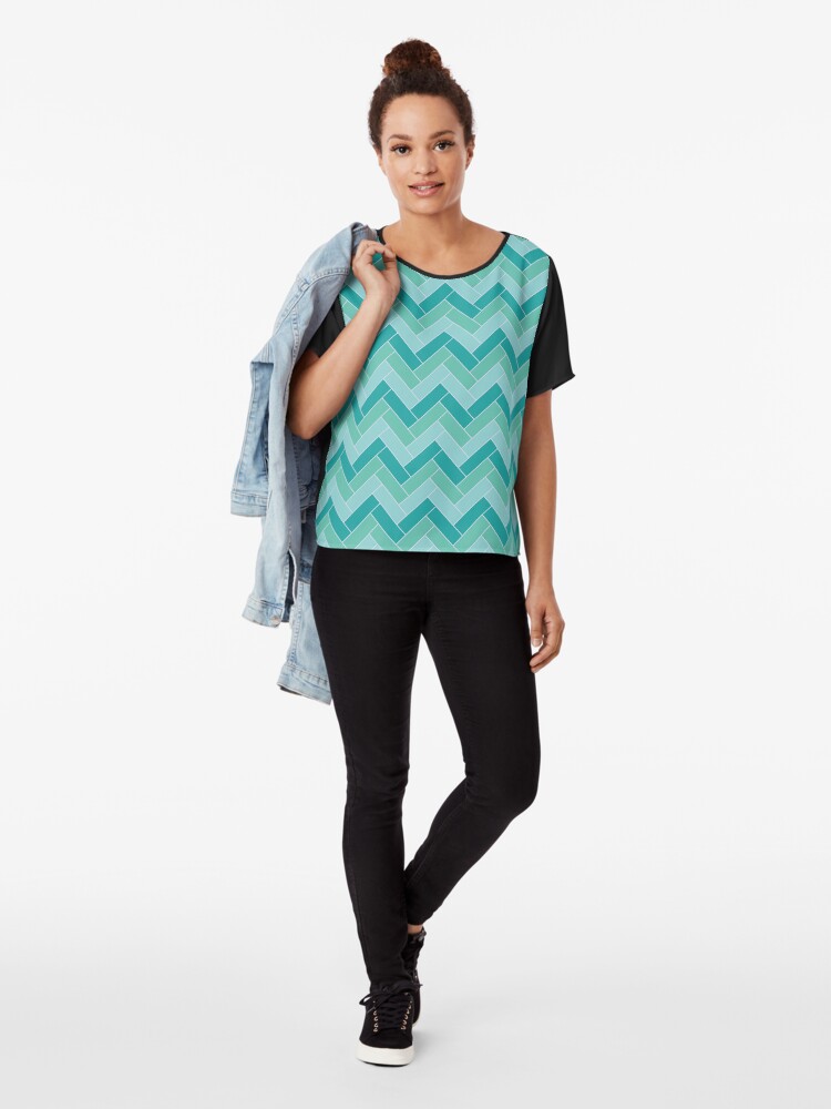 Alternate view of Geometric Pattern: Herringbone: Moss Chiffon Top