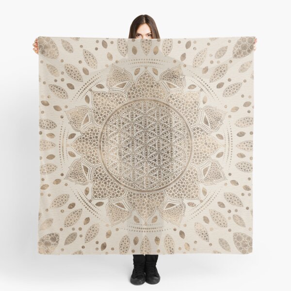 Flower of Life in Lotus Dot Art pastel golds and canvas Scarf