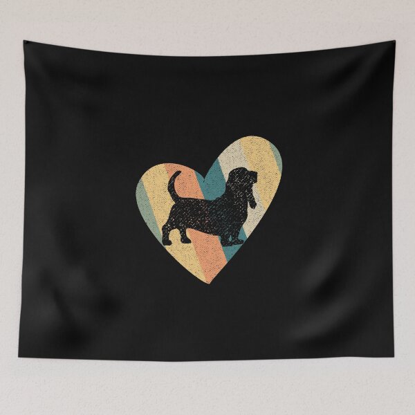 Item preview, Basset hound dog inside of big vintage heart cute and funny graphic retro rainbow designed and sold by alenaz.