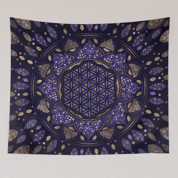 Item preview, Flower of Life in Lotus Dot Art purples and gold designed and sold by k9printart.