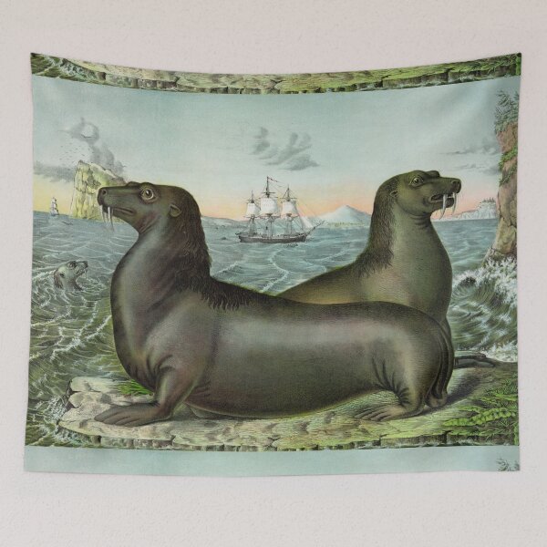 Item preview, Sealions vintage painting designed and sold by Vintage Designs +.