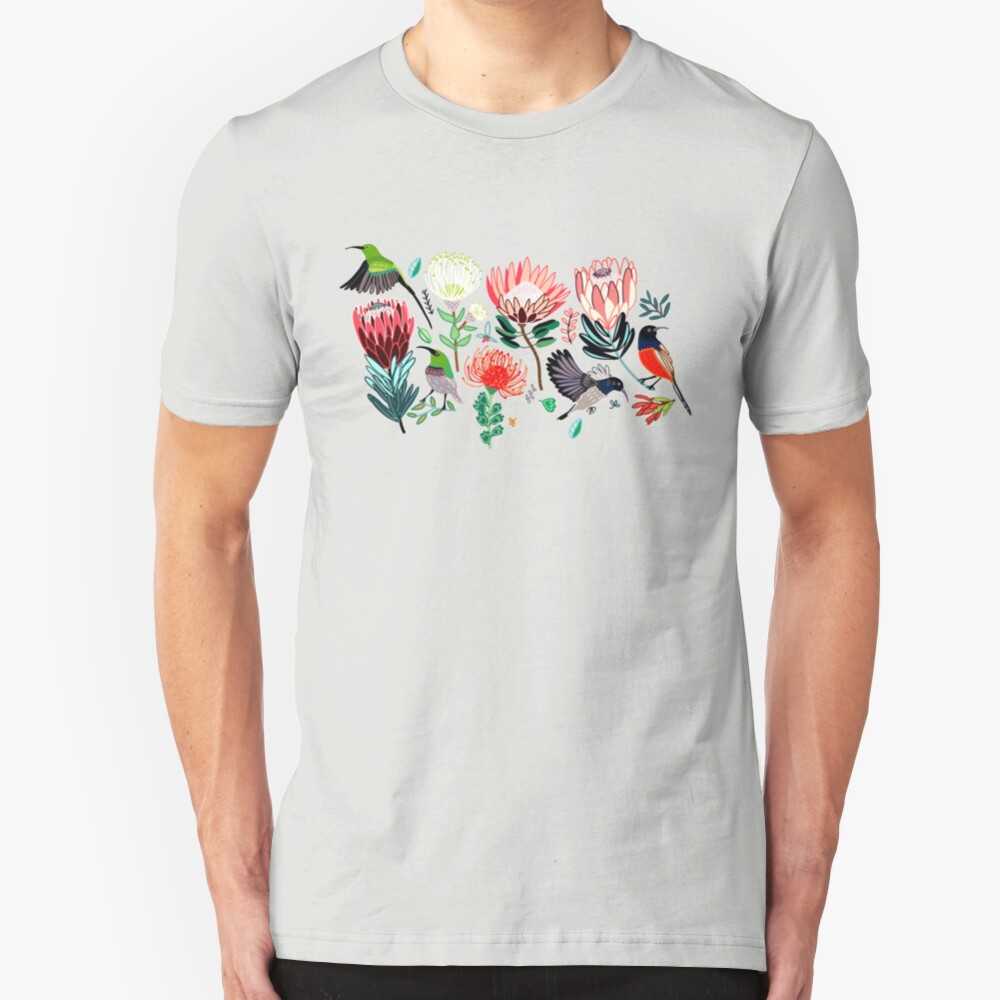 Sunbirds & Proteas On Grey Slim Fit T-Shirt