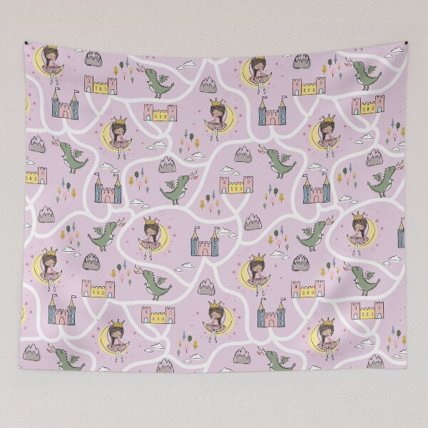 Item preview, Childish seamless pattern with princess and dragon  designed and sold by Arch4Design.