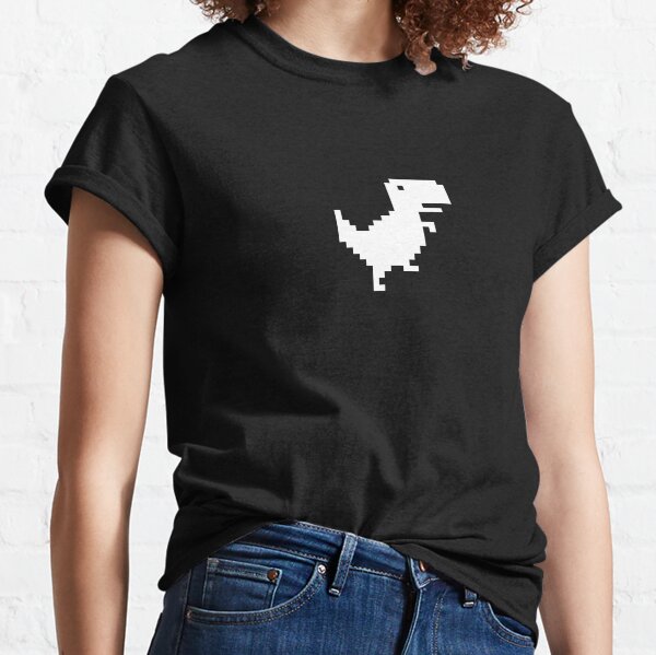 Chrome Dino, Dinosaurier, 8bit Pixel, Funny Tyrannosaurus Rex Design Weiß, Trex, T-Rex, Chrom Classic T-Shirt
