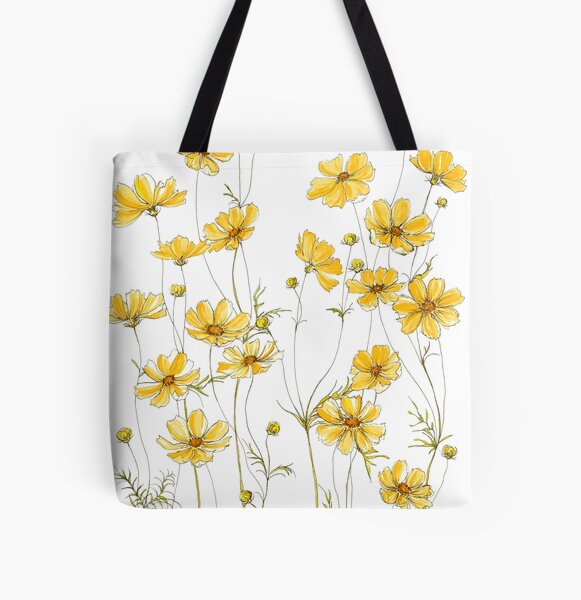 Yellow Cosmos Flowers All Over Print Tote Bag