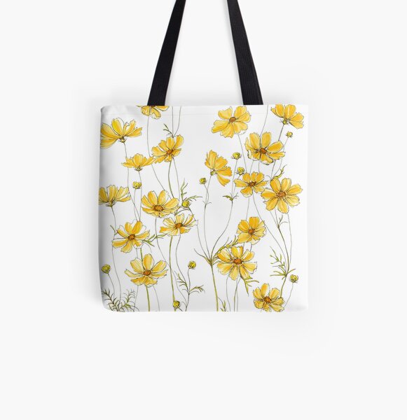 Yellow Cosmos Flowers All Over Print Tote Bag