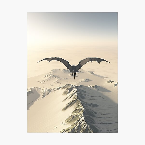 Grey Dragon Flight Over Snowy Mountains Photographic Print