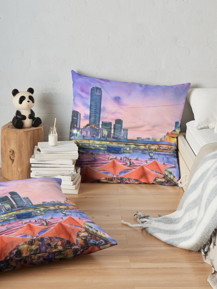 Alternate view of City Sunset II (digital painting) Floor Pillow