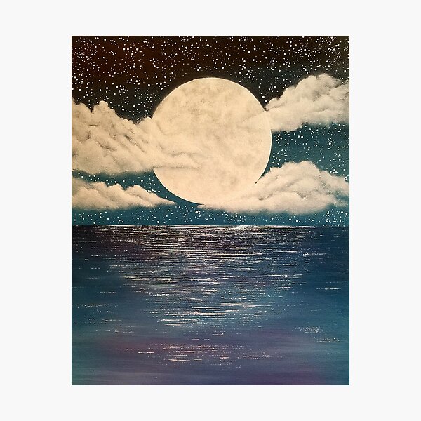 Moon Over Ocean Wall Art Redbubble