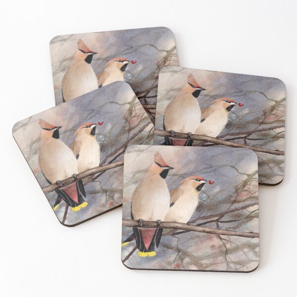 Item preview, Winter waxwings in watercolour designed and sold by Kathryn Green.