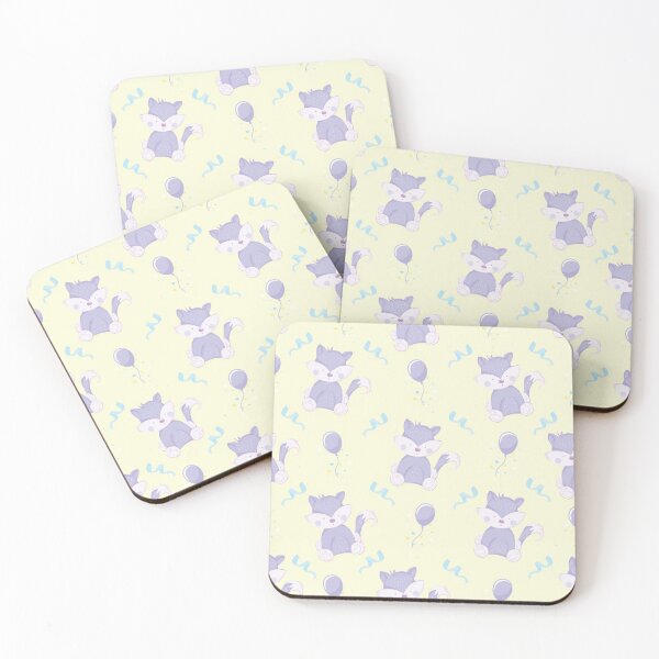 Artikelvorschau, Happy Birthday Purple Fox on Yellow Background Pattern entworfen und verkauft von Arch4Design.