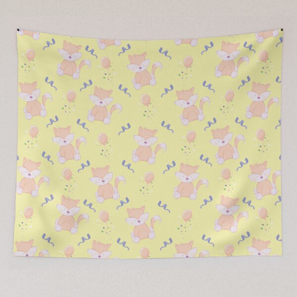 Artikelvorschau, Happy Birthday Orange Fox on Yellow Background Pattern entworfen und verkauft von Arch4Design.