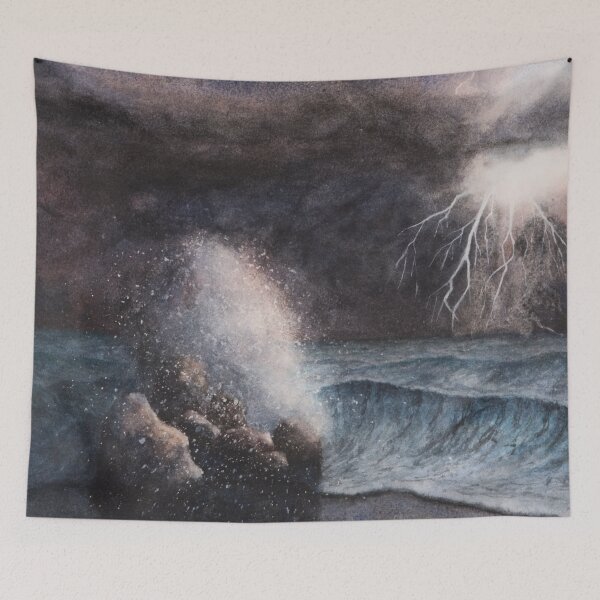 Item preview, Dark Stormy Night - breaking waves rolling onto the beach. Watercolour landscape -  designed and sold by Einar Aasen.