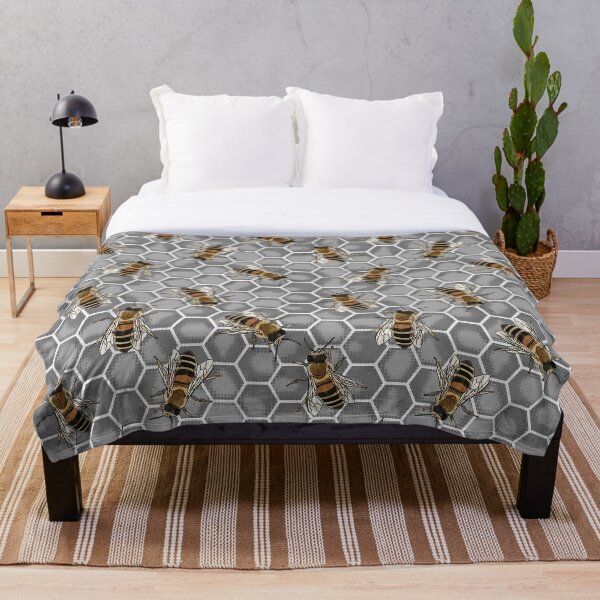 Item preview, Honeycomb Beehive in Monochrome Grey with Colorful Bees designed and sold by BeeFoxTree.