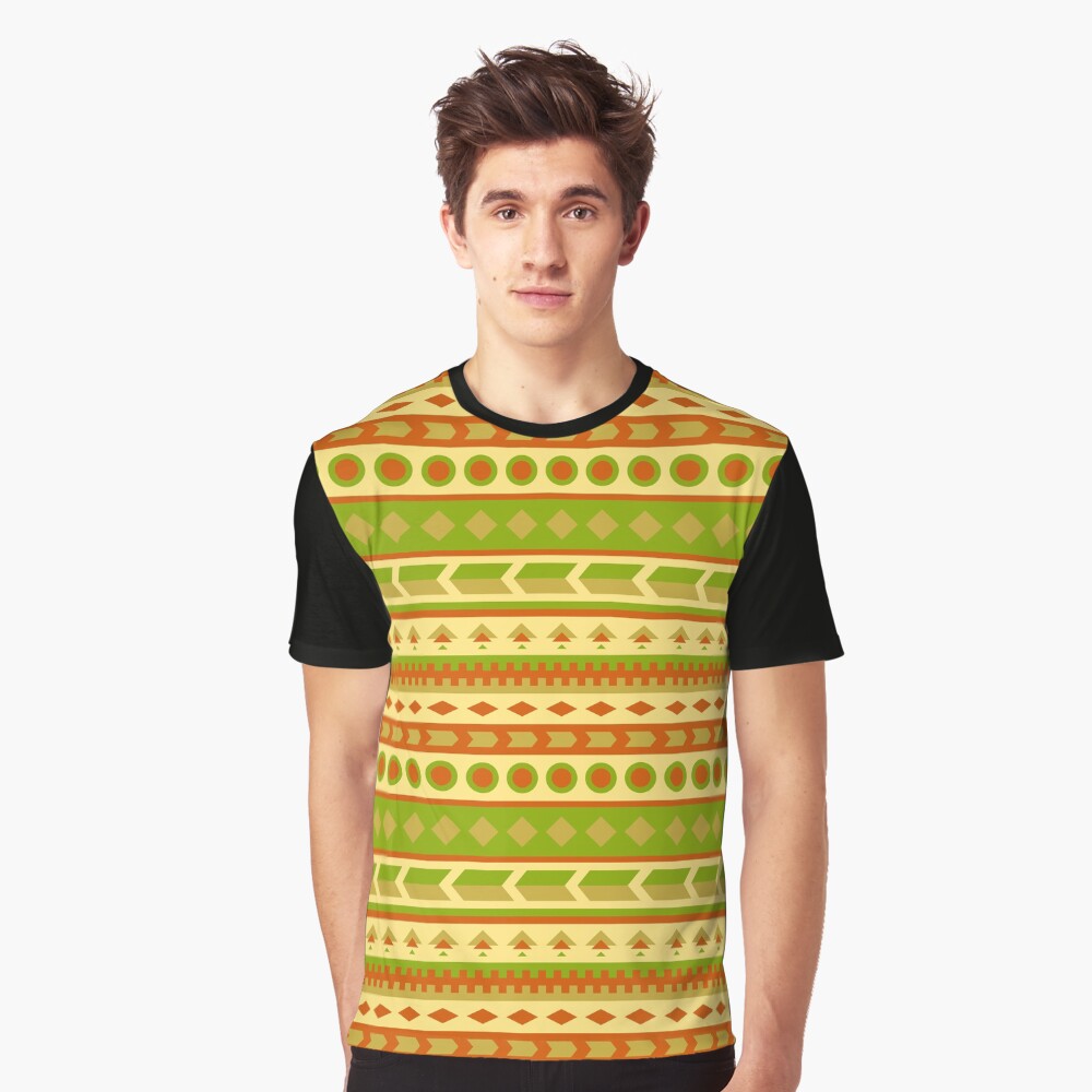 Native American Pattern in Yellow, Green, Red, Brown Graphic T-Shirt