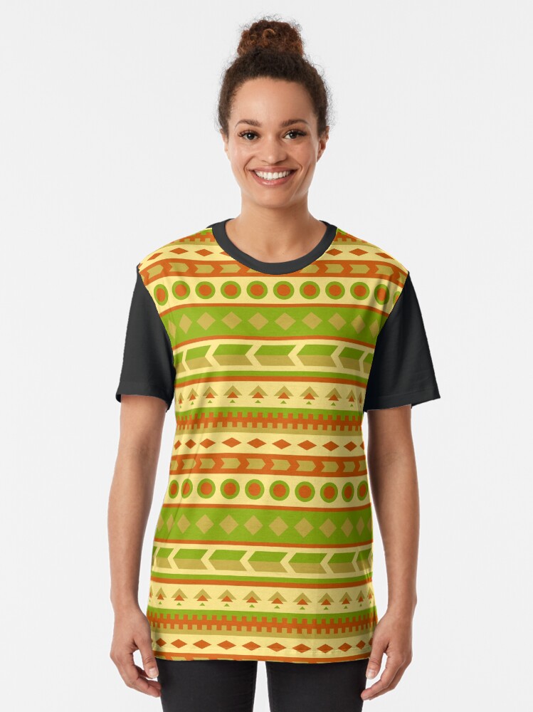 Alternate view of Native American Pattern in Yellow, Green, Red, Brown Graphic T-Shirt