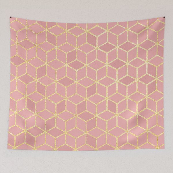 Item preview, Pink And Gold Cube Geometric Pattern designed and sold by trajeado14.