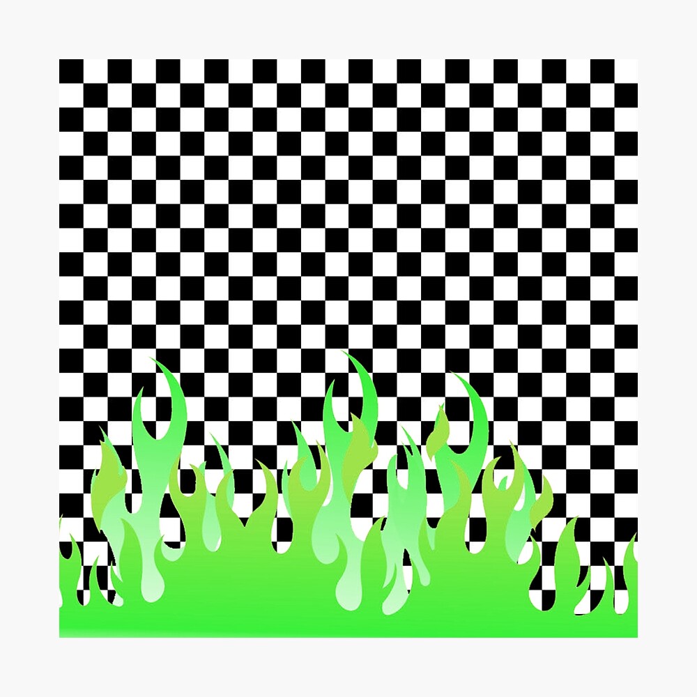 checkerboard with flames
