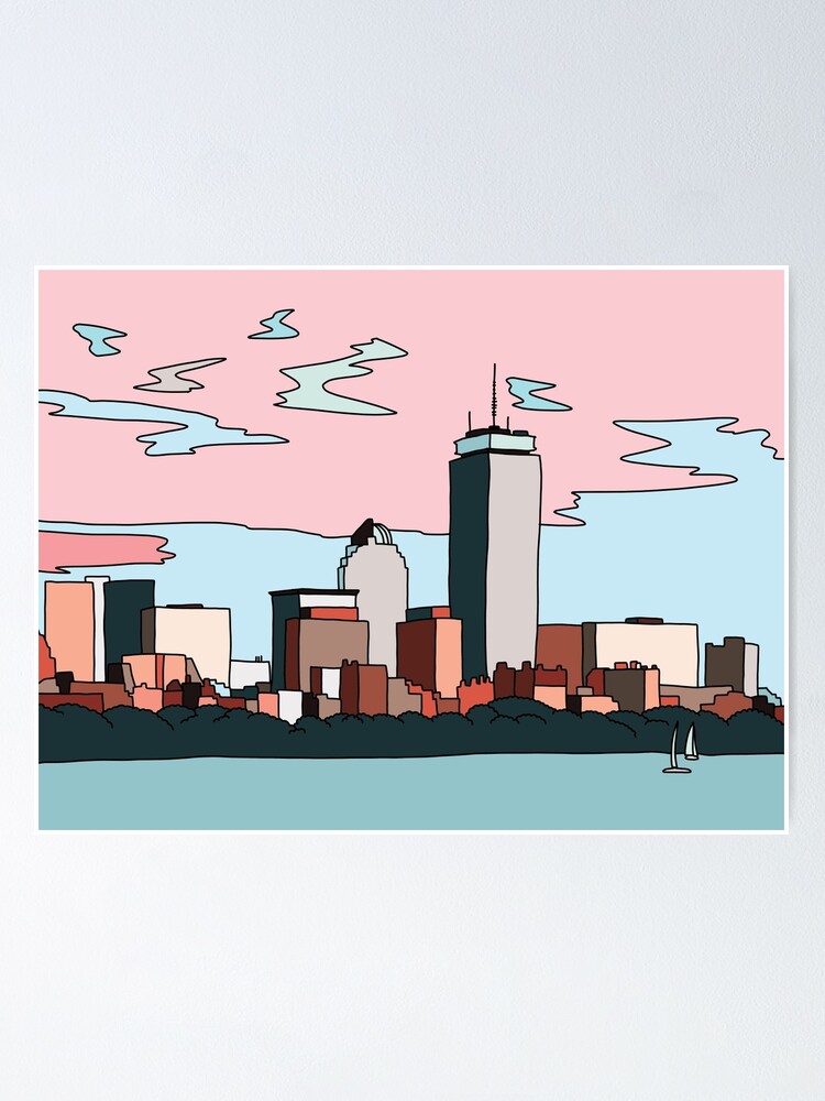 Boston Skyline By Elebea Poster By Elebea Redbubble