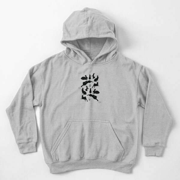 Rabbit Pattern | Rabbit Silhouettes | Bunny Rabbits | Bunnies | Hares | Black and White | Kids Pullover Hoodie