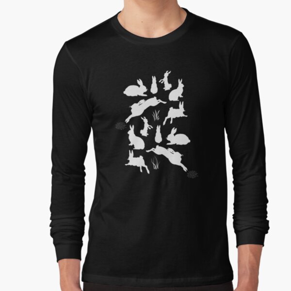 Rabbit Silhouettes | Repeat Pattern | Bunny Rabbits | Easter Bunnies | Hares | Black and White | Long Sleeve T-Shirt