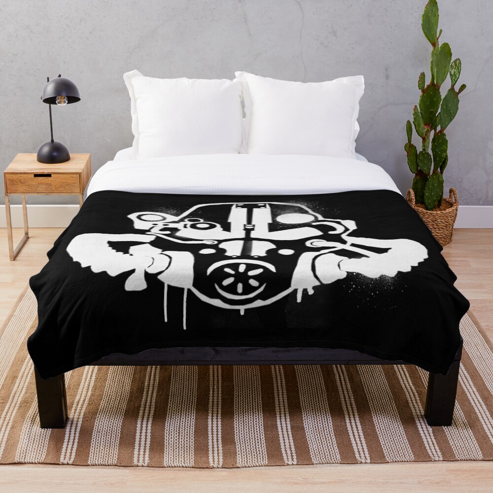 "Armor Helmet Spray Paint Fallout Graffiti White" Throw Blanket by