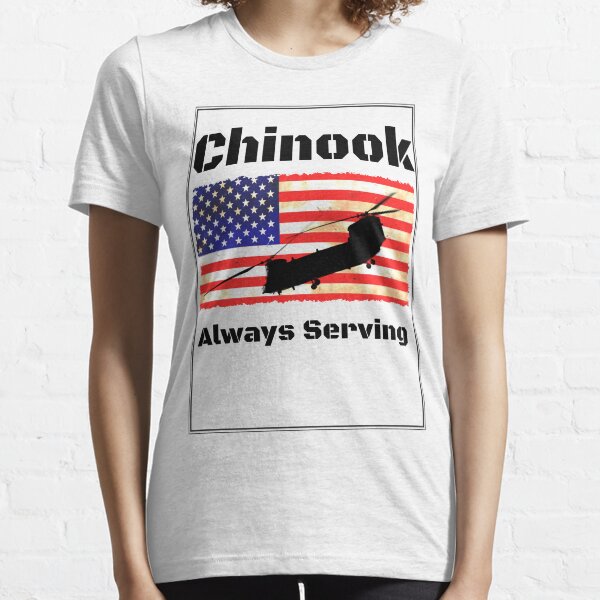 Chinook Helicopter on US Flag - Always Serving Essential T-Shirt