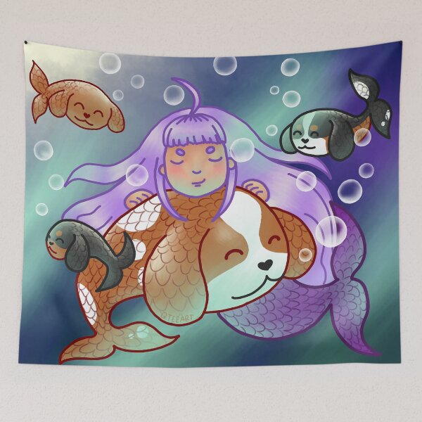 Item preview, Cavalier King Charles Spaniel - A Mermaid and her Cavalier friends designed and sold by jollyinu.