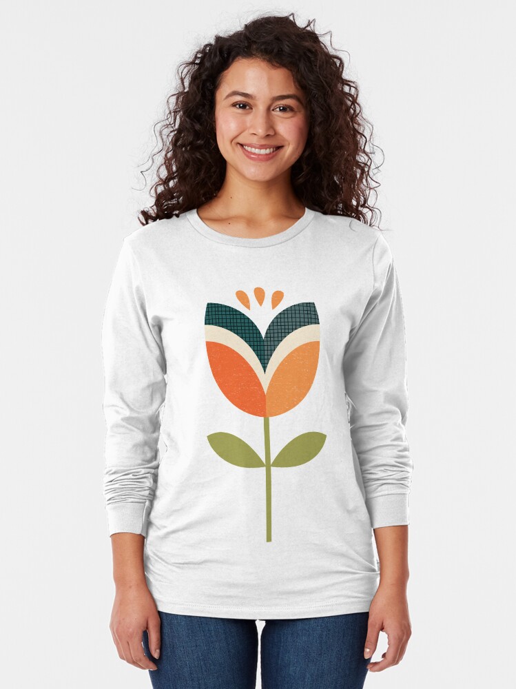 "Retro Tulip - Orange and Olive Green" T-shirt by daisy-beatrice | Redbubble