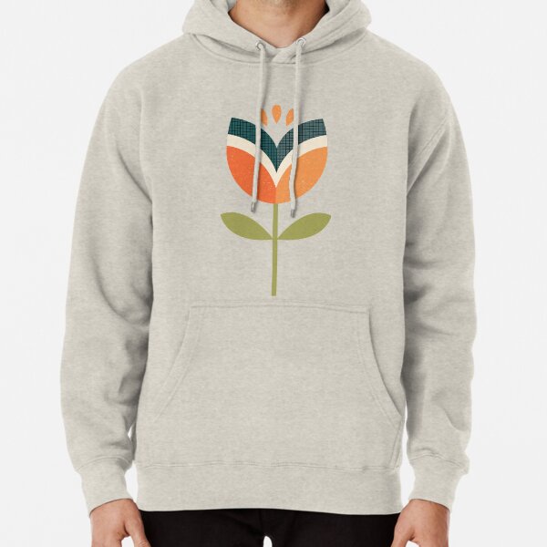 Retro Tulip - Orange and Olive Green Pullover Hoodie