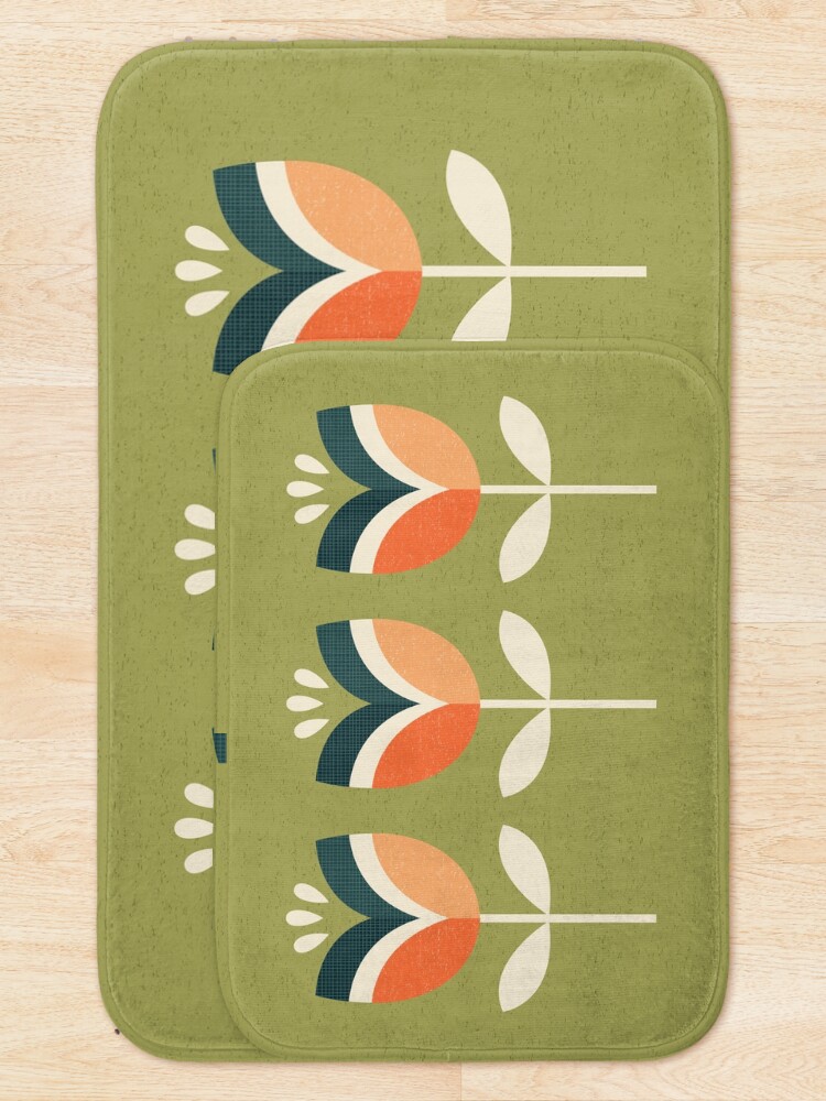 Alternate view of Retro Tulip - Orange and Olive Green Bath Mat