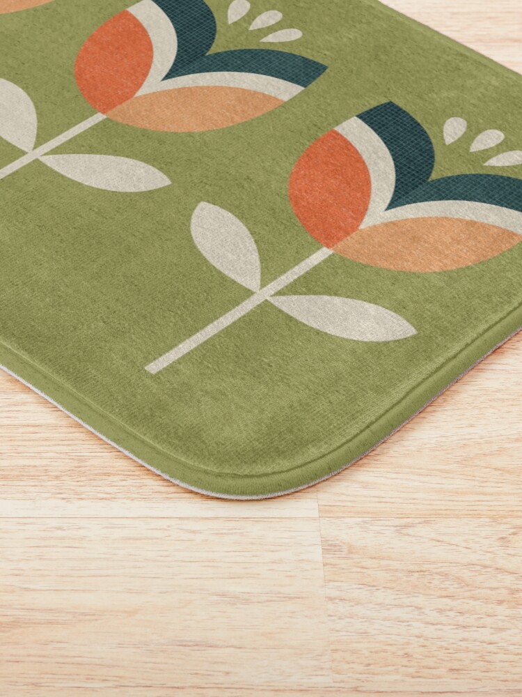 Alternate view of Retro Tulip - Orange and Olive Green Bath Mat