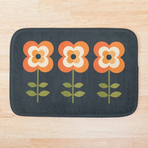 Retro Flower - Orange and Charcoal Bath Mat