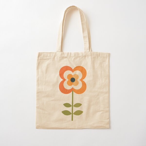 Retro Flower - Orange and Charcoal Cotton Tote Bag