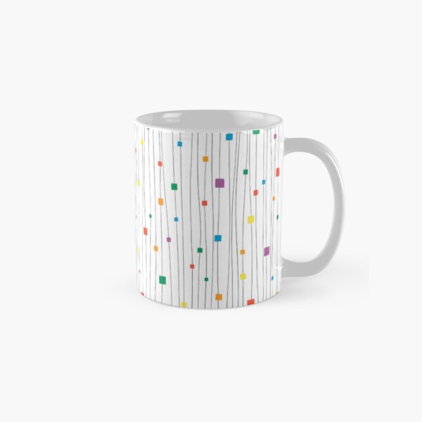 Squares and Vertical Stripes - Rainbow on White - Hanging Classic Mug