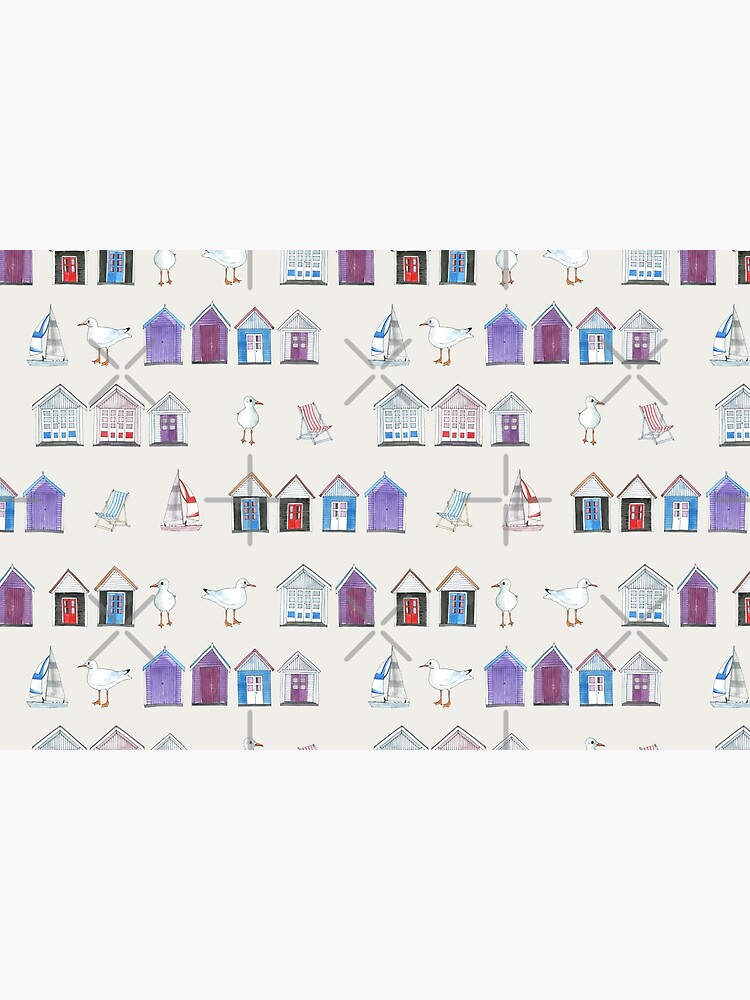 Thumbnail 6 of 6, Bath Mat, Beach Huts, Bournemouth - on grey - watercolour pattern by Cecca Designs designed and sold by Cecca-Designs.