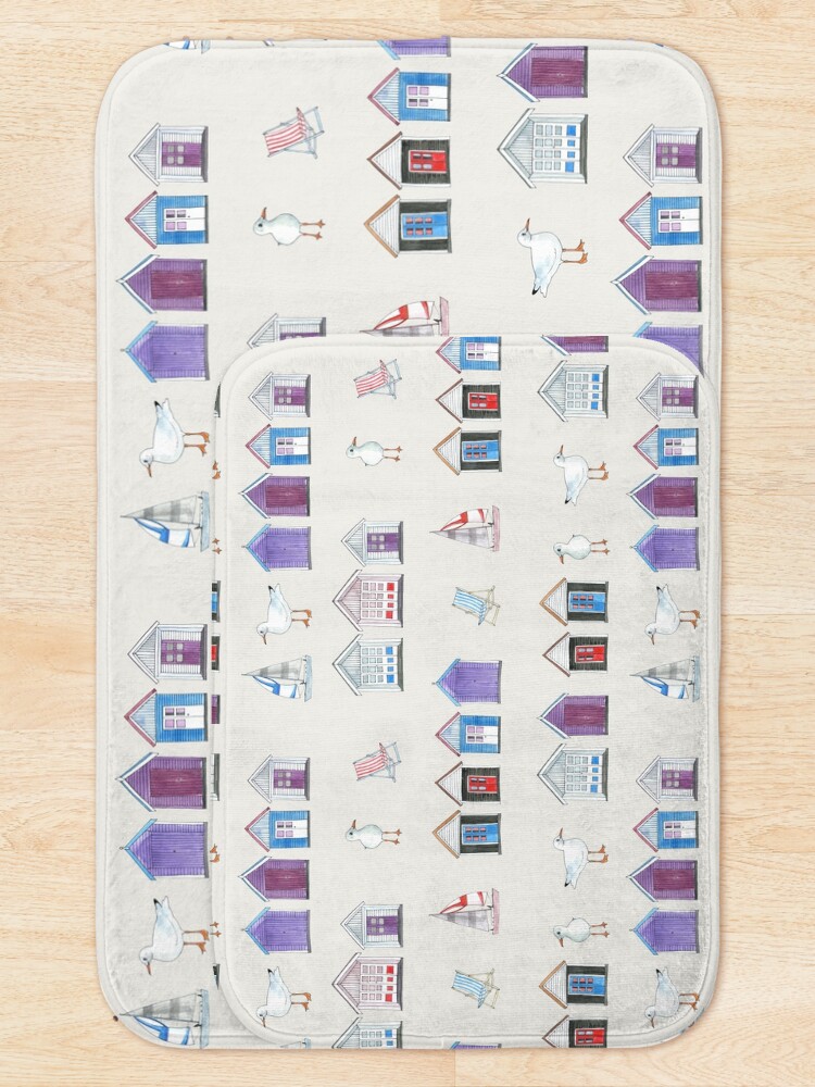 Thumbnail 5 of 6, Bath Mat, Beach Huts, Bournemouth - on grey - watercolour pattern by Cecca Designs designed and sold by Cecca-Designs.