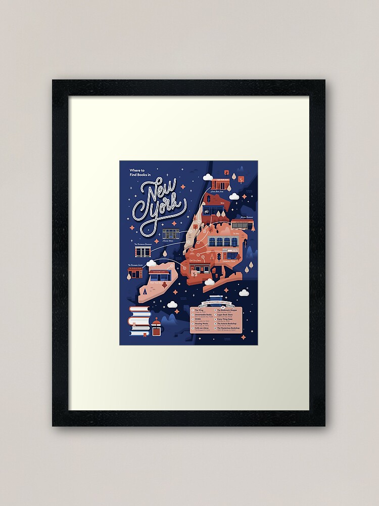 Alternate view of New York Independent Bookstores City Map Framed Art Print