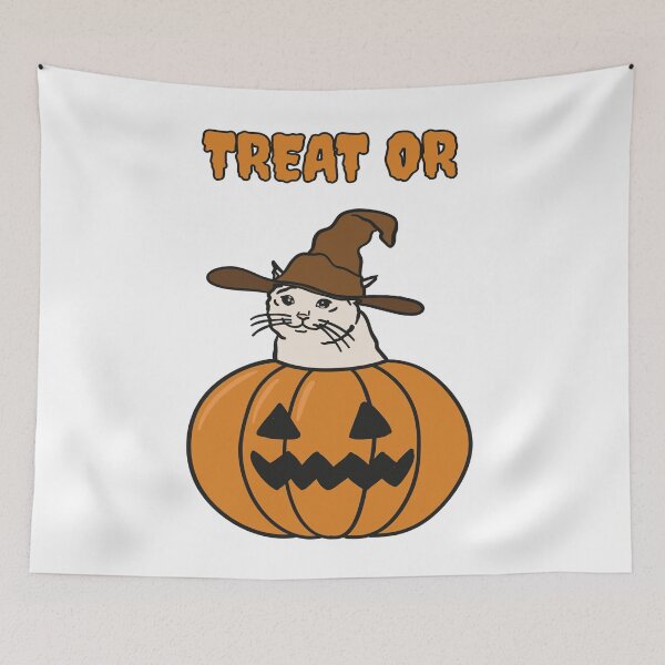 Item preview, Trick or Treat Halloween Meme of a Crying Cat In Pumpkin Jack O Lantern designed and sold by plumpjose.