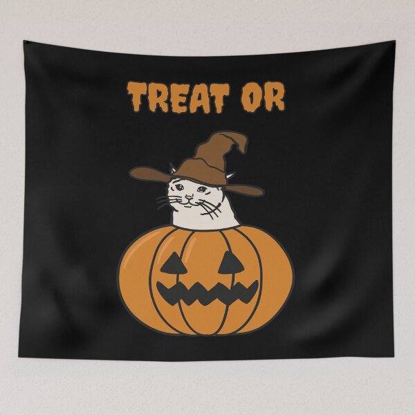 Item preview, Trick or Treating Halloween Meme of a Crying Cat In Pumpkin Jack O Lantern designed and sold by plumpjose.