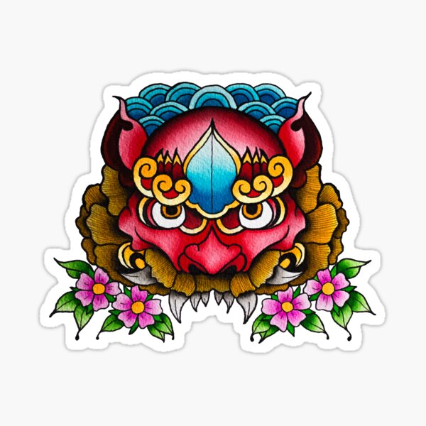 "Neotraditional Foo Dog" Sticker for Sale by Distant13 Redbubble