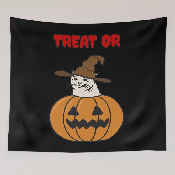 Item preview, Trick-or-Treating Halloween Meme of a Crying Cat In Pumpkin Jack O Lantern designed and sold by plumpjose.