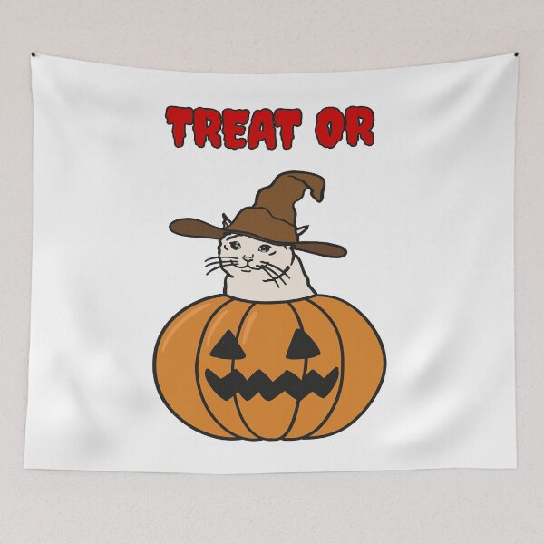 Item preview, Trick or Treating Bloody Halloween Meme of a Crying Cat In Jack O Lantern designed and sold by plumpjose.
