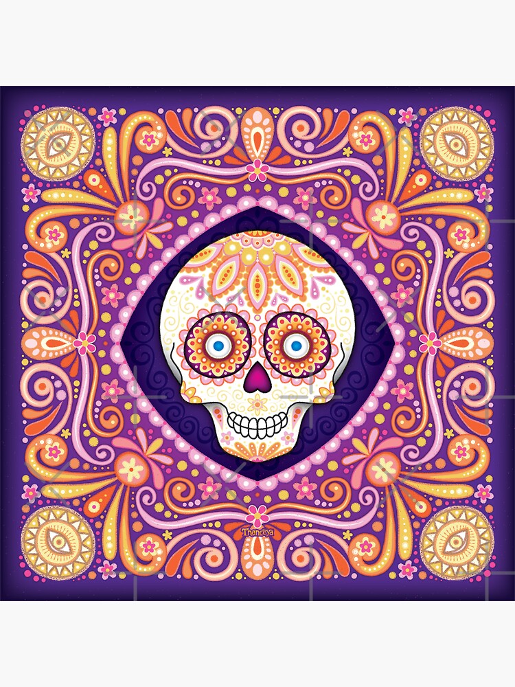 Cute Sugar Skull Day Of The Dead Skull Art By Thaneeya Mcardle Sticker By Thaneeya Redbubble 