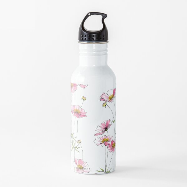 Pink Cosmos Flowers Water Bottle
