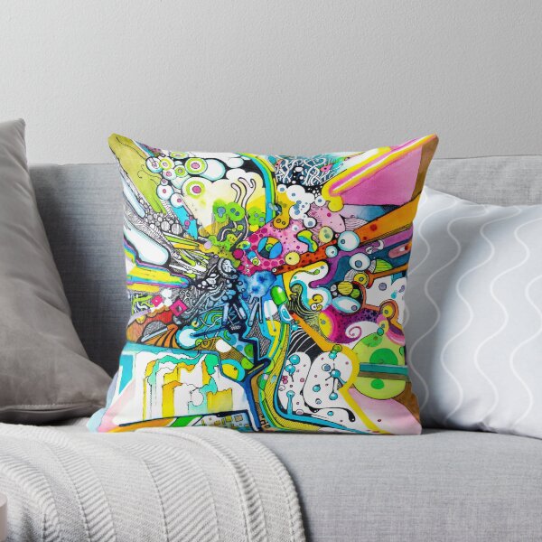 Tubes of Wonder - Abstract Watercolor + Pen Illustration Throw Pillow