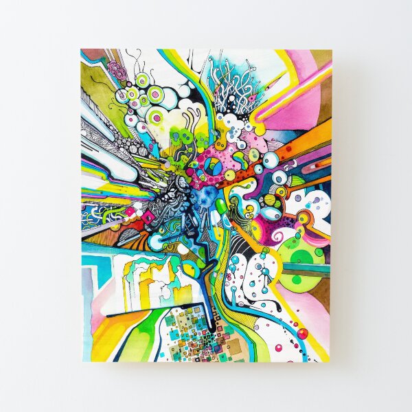 Tubes of Wonder - Abstract Watercolor + Pen Illustration Wood Mounted Print