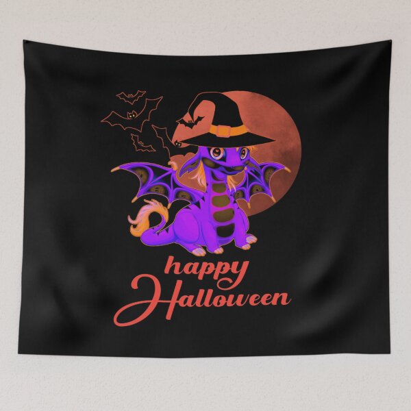 Item preview, Cute Anime Dragon Happy Halloween Orange Moon Purple Baby Dragon designed and sold by OnPointLGBTStyles.