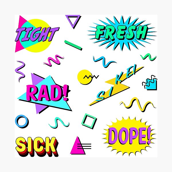 Item preview, 1990s Nineties Kids Sayings Phrases and Patterns ~ 90s Repeating Pattern and Sticker Sheet Slang Collection Bundle Pack Set designed and sold by Neon-Wolf.