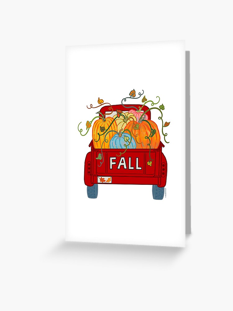 Fall/ Autumn Red Truck w/ Dog Filled With Pumpkins Tapestry Pillow New 